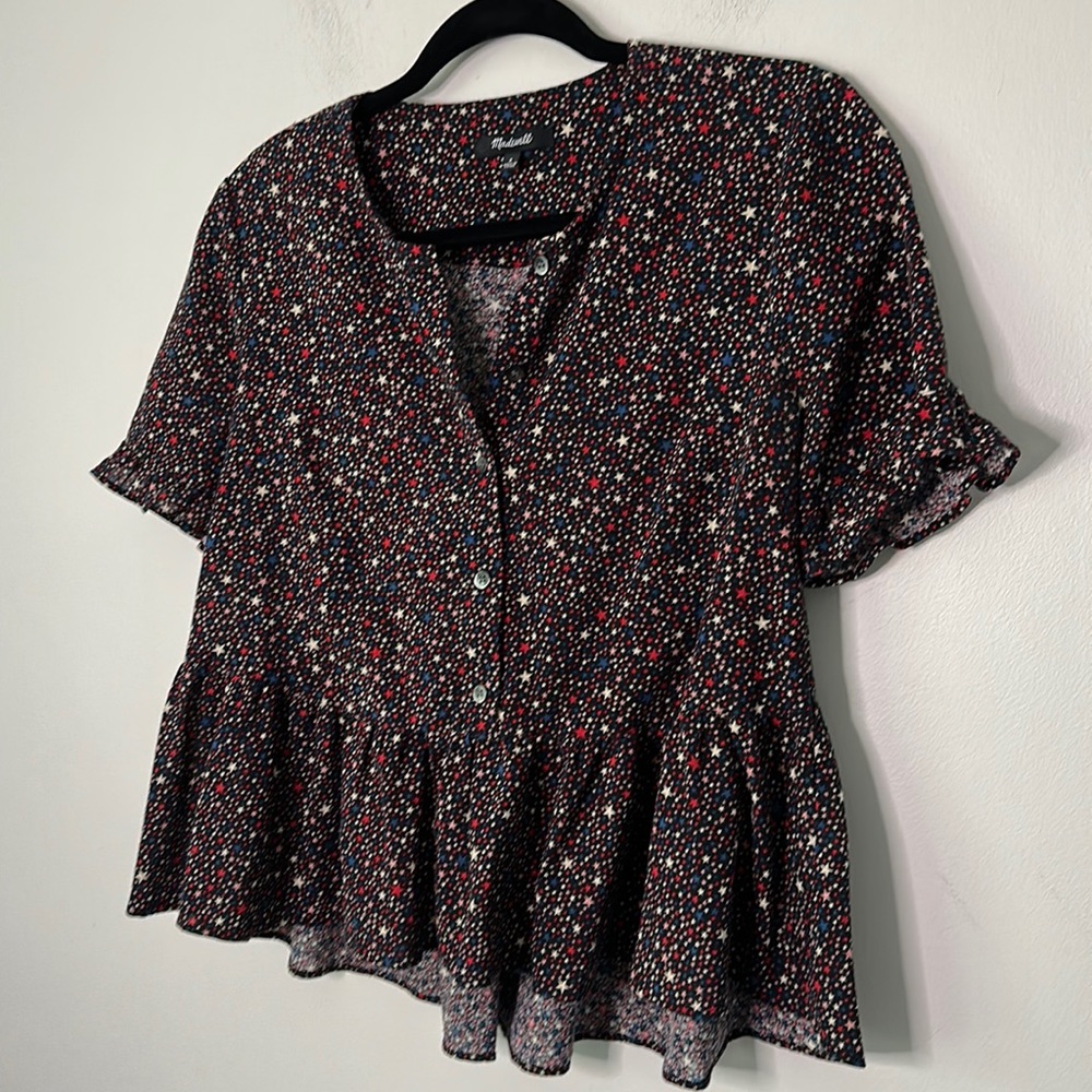 Madewell Studio Ruffle-Hem Top in Starry Night blouse - Picture 2 of 7